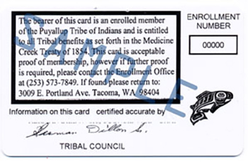 Puyallup Tribe of Indians Tribal Enrollment Card - Back